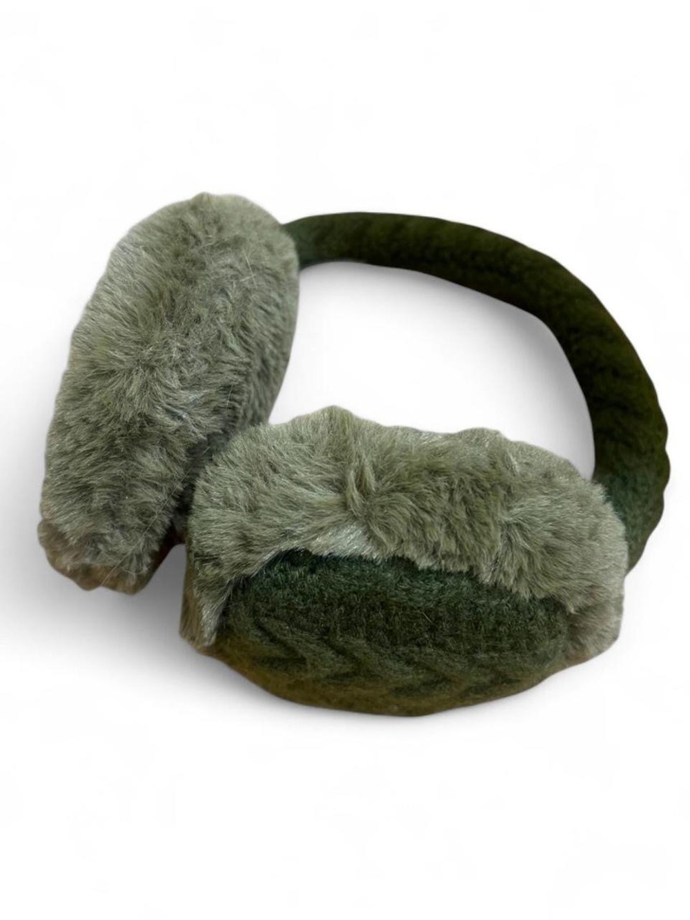 C.C olive forest green faux fur fuzzy knit earmuffs winter outdoors fall travel